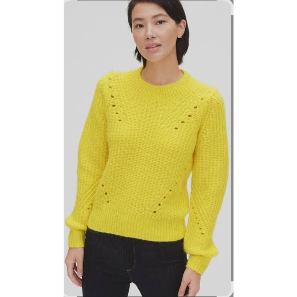 Gap Brushed Wool-Blend Pointelle Crewneck Sweater Sz M Neon Yellow Alpaca Cozy